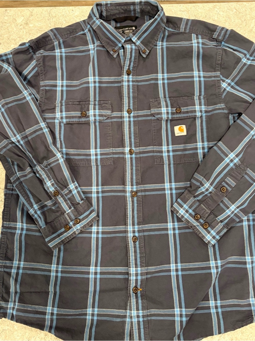 Carhartt Navy & Light Blue Plaid Button-Front Work Shirt